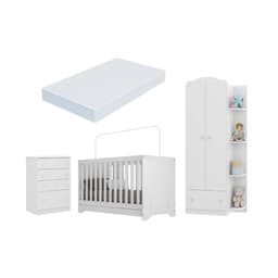 Quarto Infantil Completo com Berço 3 em 1 com Colchão Incluso Multimóveis MP4354 Branco/Colorido