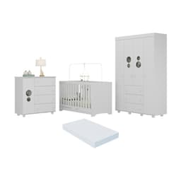 Quarto Infantil Completo com Berço 3 em 1 com Colchão Incluso Multimóveis MP4384 Branco