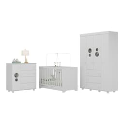 Quarto Infantil Completo com Berço 3 em 1 para Colchão 130x60cm Multimóveis MP4383 Branco
