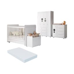 Quarto Infantil Completo com Berço Americano 3 em 1 com Colchão Incluso Multimóveis MP4346 Branco