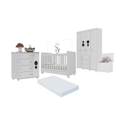 Quarto Infantil Completo com Berço Americano 3 em 1 com Colchão Incluso Multimóveis MP4361 Branco