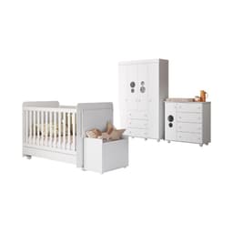 Quarto Infantil Completo com Berço Americano 3 em 1 para Colchão 130x70cm Multimóveis MP4345 Branco