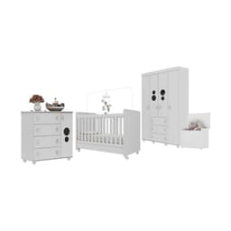 Quarto Infantil Completo com Berço Americano 3 em 1 para Colchão 130x70cm Multimóveis MP4360 Branco