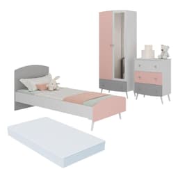 Quarto Infantil Completo com Colchão Incluso Doçura Multimóveis MP4333 Branco/Cinza/Rosa