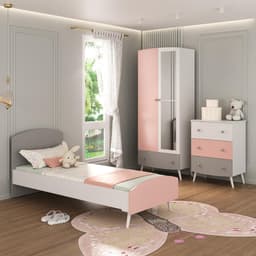 Quarto Infantil Completo para Colchão 188x78cm Doçura Multimóveis MP4330 Branco/Cinza/Rosa