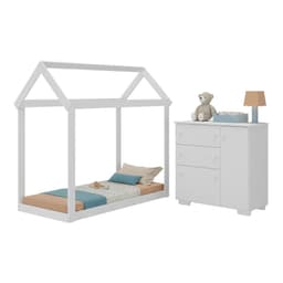 Quarto Infantil com Cama Montessoriana e Cômoda Flex Algodão Doce Multimóveis MX4277 Branco