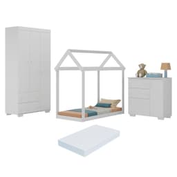 Quarto Infantil com Cama Montessoriana e Colchão Incluso Algodão Doce Multimóveis MX4268 Branco
