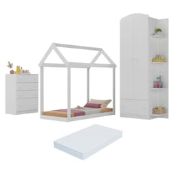 Quarto Infantil com Cama Montessoriana e Colchão Incluso João e Maria Multimóveis MX4266 Branco