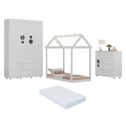 Quarto Infantil com Cama Montessoriana e Colchão Incluso Pimpolho Multimóveis MX4270 Branco