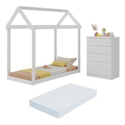 Quarto Infantil com Cama Montessoriana/Colchão/Cômoda Flex João e Maria Multimóveis MX4274 Branco