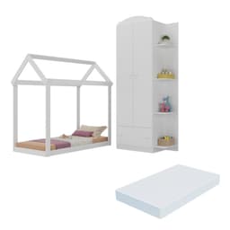 Quarto Infantil com Cama Montessoriana/Colchão/Guarda-Roupas João e Maria Multimóveis MX4272 Branco