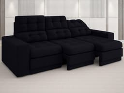 Sofá 3 Lugares Net Jobim Assento Retrátil e Reclinável Preto 2,05m (L)