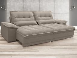 Sofá Bergamo 2,10m Assento Retrátil e Reclinável Velosuede Bege - NETSOFAS