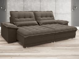 Sofá Bergamo 2,10m Assento Retrátil e Reclinável Velosuede Marrom - NETSOFAS