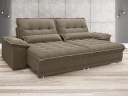 Sofá Bergamo 2,90m Assento Retrátil e Reclinável Velosuede Capuccino - NETSOFAS