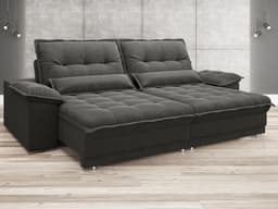 Sofá Bergamo 2,90m Assento Retrátil e Reclinável Velosuede Cinza - NETSOFAS