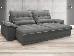Sofá Bergamo 2,90m Assento Retrátil e Reclinável Velosuede Grafite - NETSOFAS