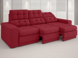 Sofá Jobim 2,30m Assento Retrátil e Reclinável Velosuede Vermelho - NETSOFAS