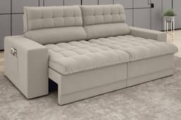 Sofá Omega 2,00m Assento Retrátil e Reclinável Velosuede Areia - NETSOFAS