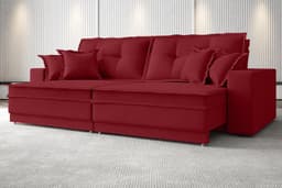 Sofá Palermo 2,80m Assento Retrátil e Reclinável Velosuede Vermelho - NETSOFAS