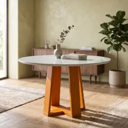 Mesa de Jantar Redonda com Tampo de Vidro Isabela Ipê e Off White 100 cm