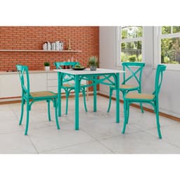 Conjunto de Mesa de Jantar com 4 Cadeiras e Tampo de Madeira Katrina Azul Turquesa