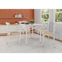 Conjunto de Mesa de Jantar com 4 Cadeiras e Tampo de Madeira Katrina Branco