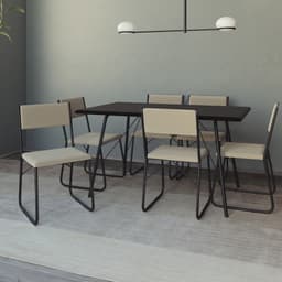 Conjunto de Mesa de Jantar com 6 Cadeiras Angra Suede Bege e Preto 150 cm