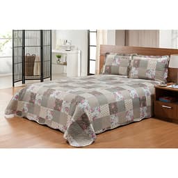 Colcha Mikonos Casal 3 peças Floral Bege Niazitex
