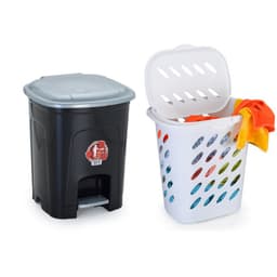 Conjunto Lixeira Com Pedal 16 Litros e Cesto de Roupa 47L