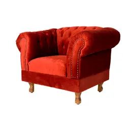 Poltrona Chesterfield Duque Com Capitonê Para Sala, Tv, Estar, Recepção - Suede Vermelho