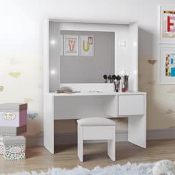 Penteadeira Infantil Diana Led e Banqueta Branca