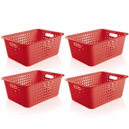 4 Caixas Organizadoras Grande Organize Cesto Plástico 14,5 Litros Vermelho