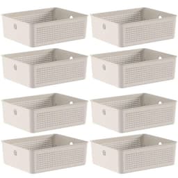 8 Caixas Organizadoras Multiuso Flow Bege 12L Ou Cestos Plásticos Lavanderia Closet