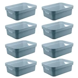 Conjunto 8 Caixas Organizadoras Cube Média 10,5L Plástico com Alças Laterais OU Azul Glacial