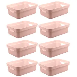 Conjunto 8 Caixas Organizadoras Cube Média 10,5L Plástico com Alças Laterais OU Rosé Nude