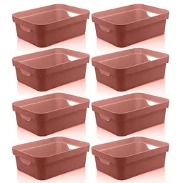 Conjunto 8 Caixas Organizadoras Cube Média 10,5L Plástico com Alças Laterais OU Terracota