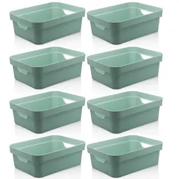 Conjunto 8 Caixas Organizadoras Cube Média 10,5L Plástico com Alças Laterais OU Verde Menta