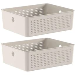 Kit 2 Cestos Organizadores Multiuso 12L Bege Flow 34x27x13cm Ou Lavanderia Closet