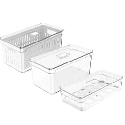 Kit 3 Organizadores De Geladeira Porta Ovos E Porta Frutas E Legumes Clear Fresh OU
