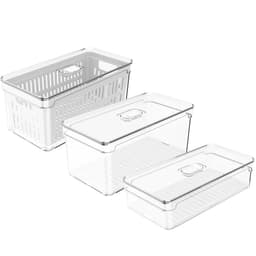 Kit 3 Organizadores De Geladeira Transparentes Caixas Armazenadoras De Frutas Legumes Clear Fresh OU