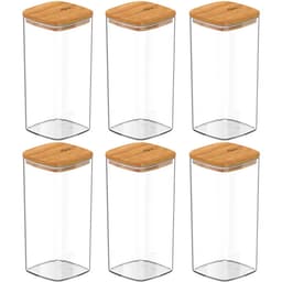 Kit 6 Potes Herméticos Organizadores 340ml Keep Ou Bambu Porta Condimentos com Tampa