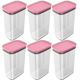Kit 6 Potes Herméticos Retangulares Grandes com Tampa 2,3L Porta Mantimentos Cozinha Rosa Quartzo