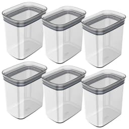 Kit 6 Potes Herméticos Retangulares Médios com Tampa 1,5L Porta Mantimentos Cozinha Natural