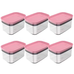 Kit 6 Potes Herméticos Retangulares Pequenos com Tampa 650ml Porta Mantimentos Cozinha Rosa Quartzo