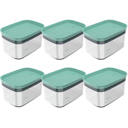 Kit 6 Potes Herméticos Retangulares Pequenos com Tampa 650ml Porta Mantimentos Cozinha Verde Menta