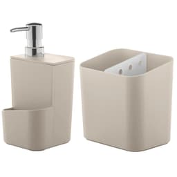 Kit Escorredor De Talheres E Dispenser Para Detergente Esponja Cozinha Bege