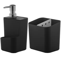 Kit Escorredor De Talheres E Dispenser Para Detergente Esponja Cozinha Preto