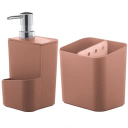 Kit Escorredor De Talheres E Dispenser Para Detergente Esponja Cozinha Terracota