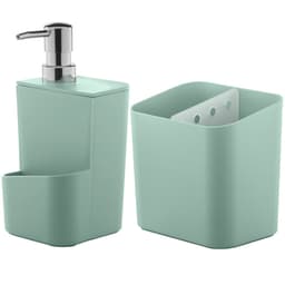 Kit Escorredor De Talheres E Dispenser Para Detergente Esponja Cozinha Verde Menta